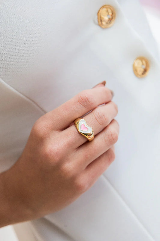 Anillo Dorado Acero corazon