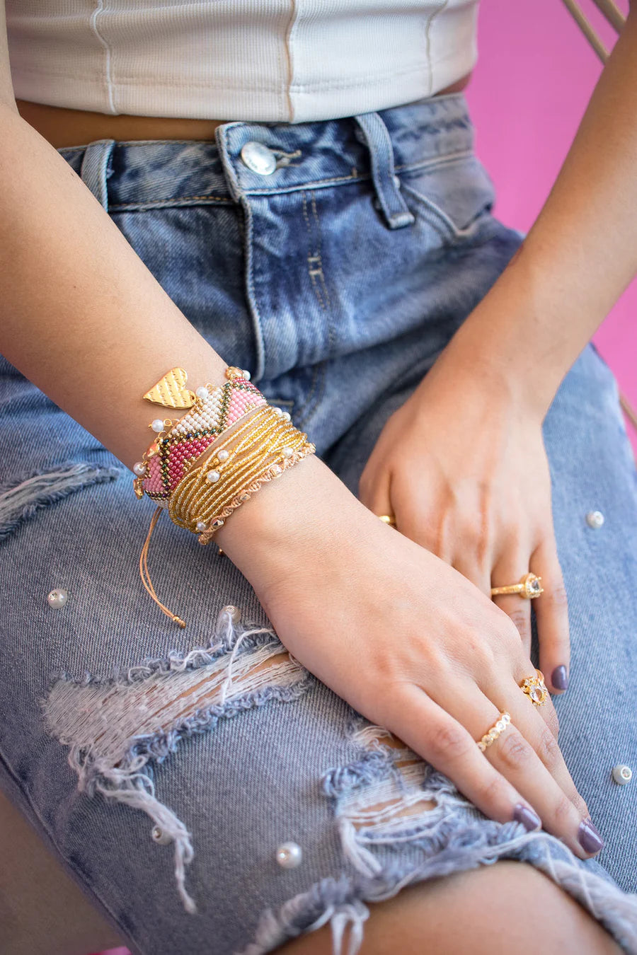 Pulsera Dorada Rosa